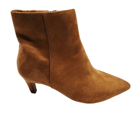 Womens Tan Faux Suede Pointed Toe Ankle Boots With Kitten Heel Size 10 - Picture 6 of 10